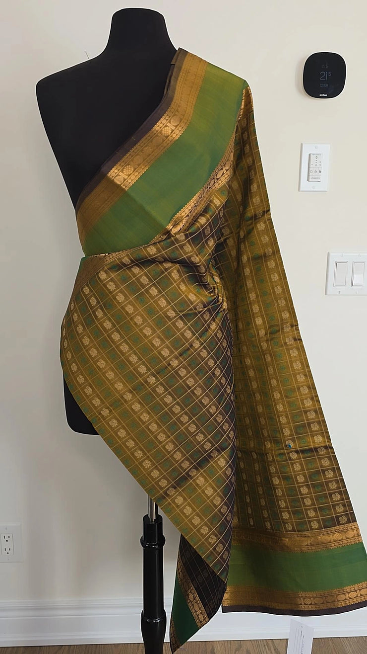Deep Olive Green Pure Handloom Silk Cotton