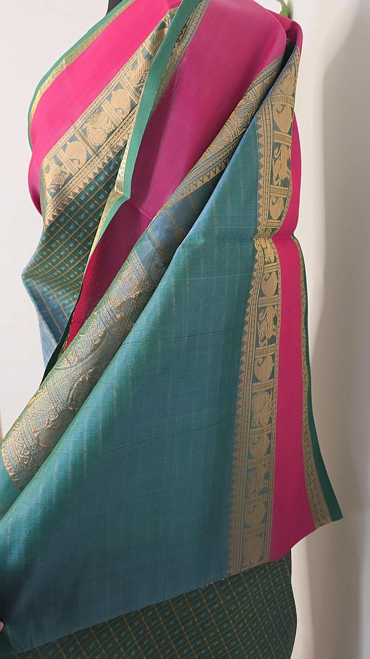 Teal Pure Handloom Silk Cotton