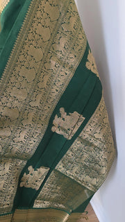Dark Green Pure Handloom Silk Cotton