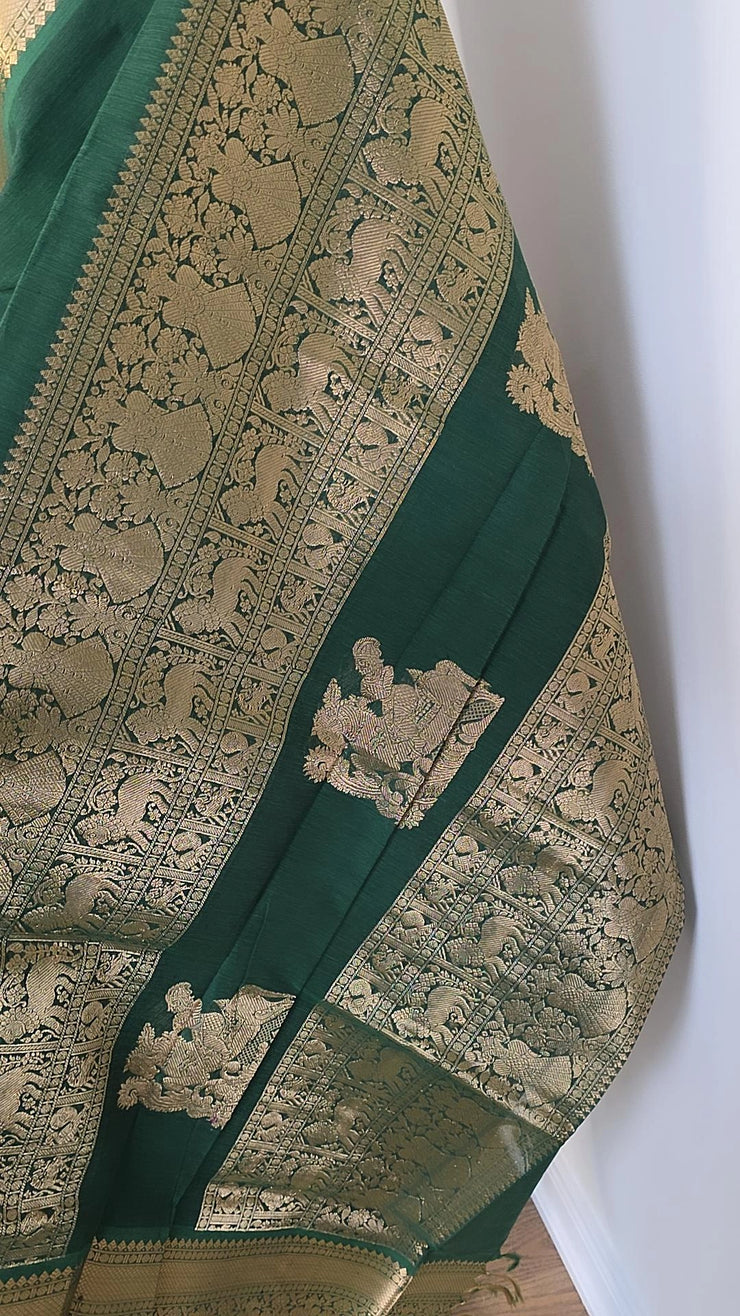 Dark Green Pure Handloom Silk Cotton