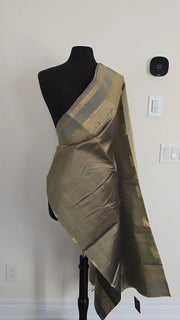 Earthy Green Grey Pure Handloom Silk Cotton