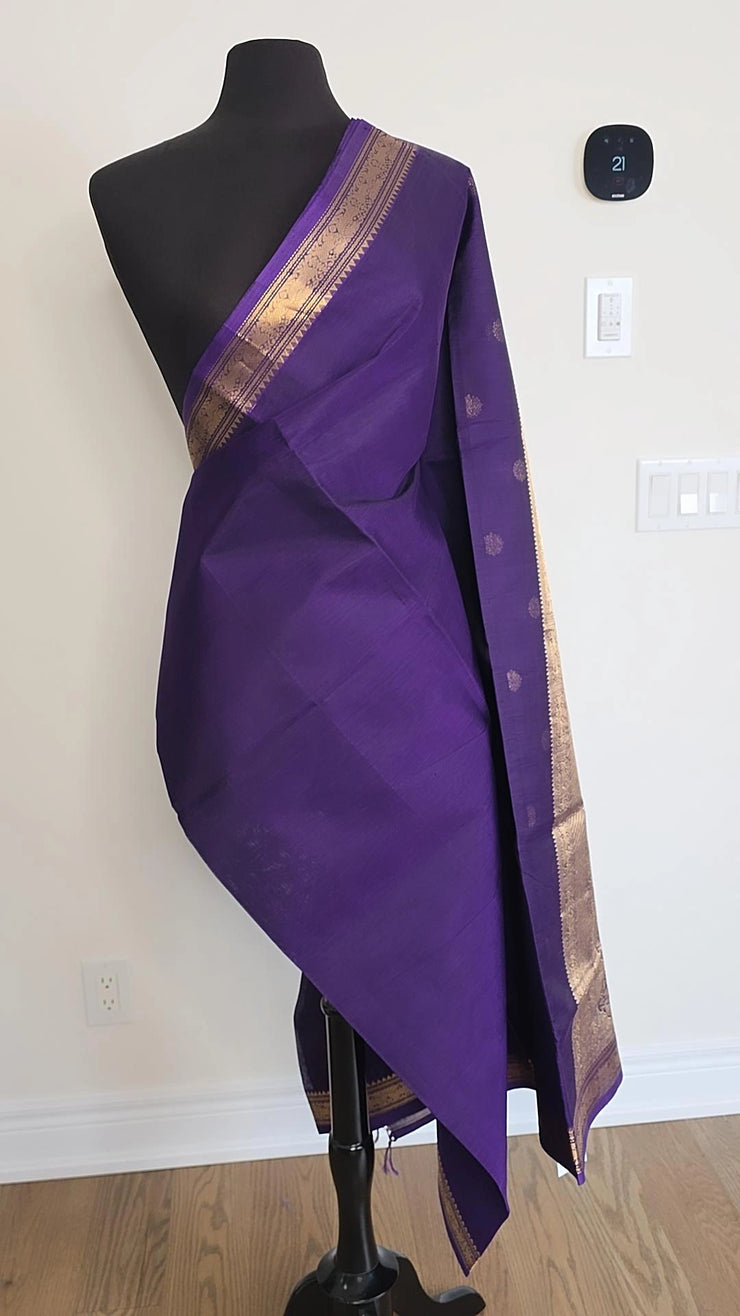 Purple Kutty Border Pure Handloom Silk Cotton