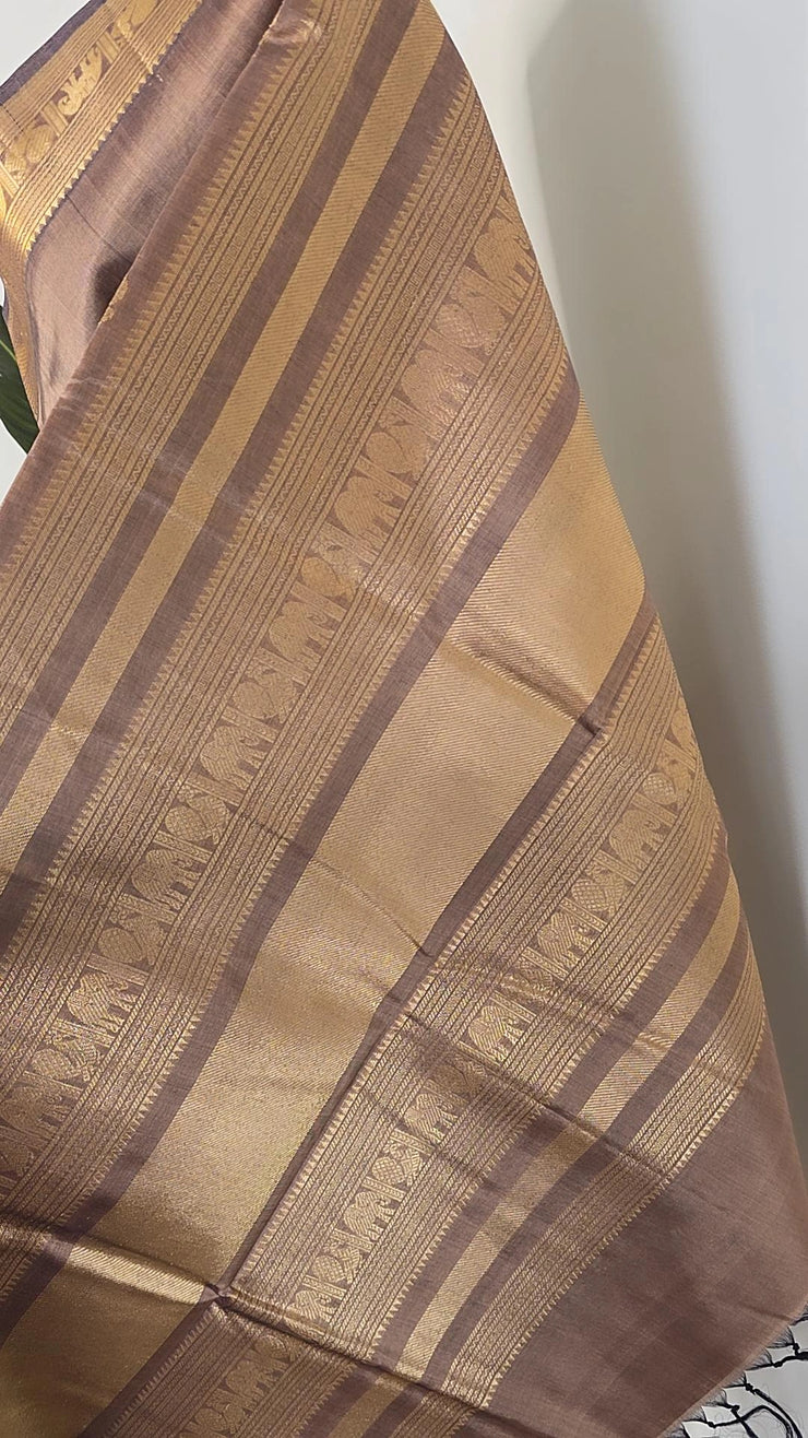 Dual Tone Mauve Brown Pure Handloom Silk Cotton