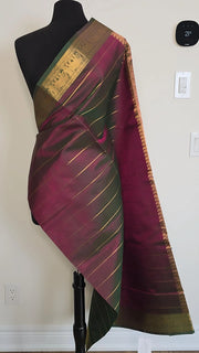 Dual Tone Wine Colour Pure Handloom Silk Cotton