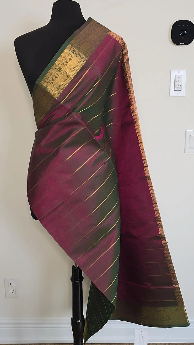 Dual Tone Wine Colour Pure Handloom Silk Cotton