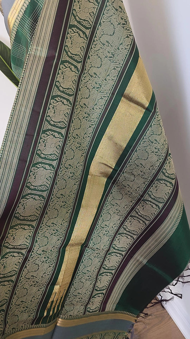 Dark Green Pure Handloom Silk Cotton Check