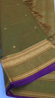 Olive green silk cotton saree