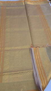 Beige silk cotton check saree