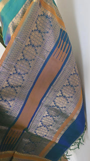 Dual Tone Light Blue Pure Handloom Silk Cotton