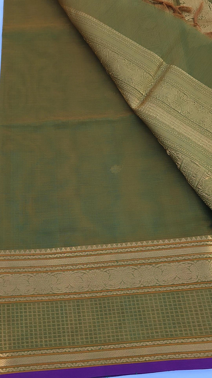 Olive green silk cotton saree