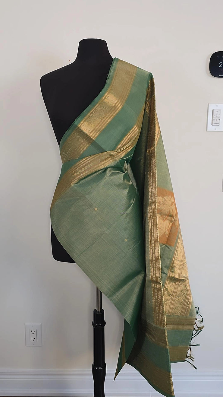 Dusty Sage Pure Handloom Silk Cotton