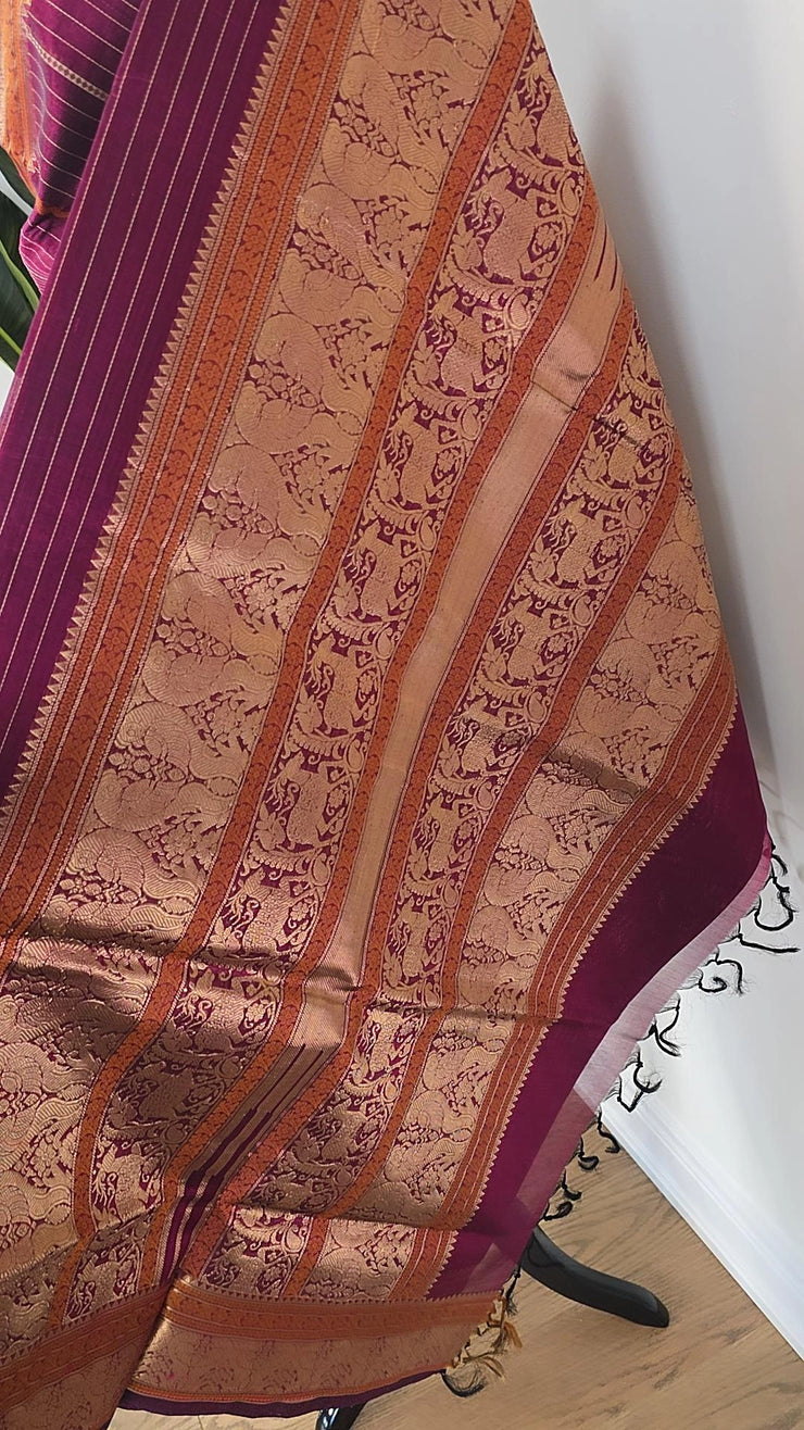 Wine Red Pure Handloom Silk Cotton Saree