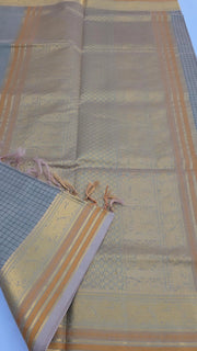 Light grey check silk cotton