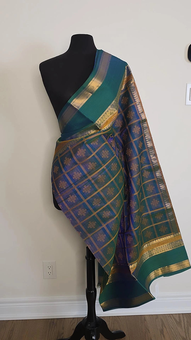 Dual Tone Light Blue Pure Handloom Silk Cotton