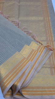 Light grey check silk cotton