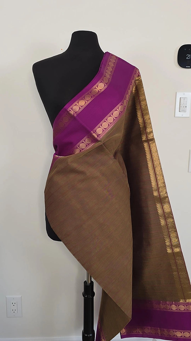 Khaki Brown Pure Handloom Silk Cotton