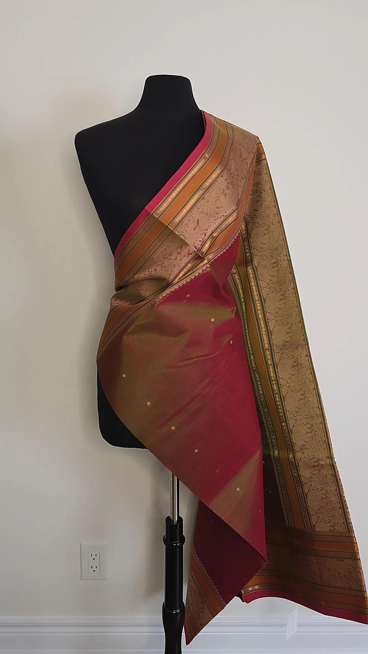 Dual Tone Orange Pure Handloom Silk Cotton