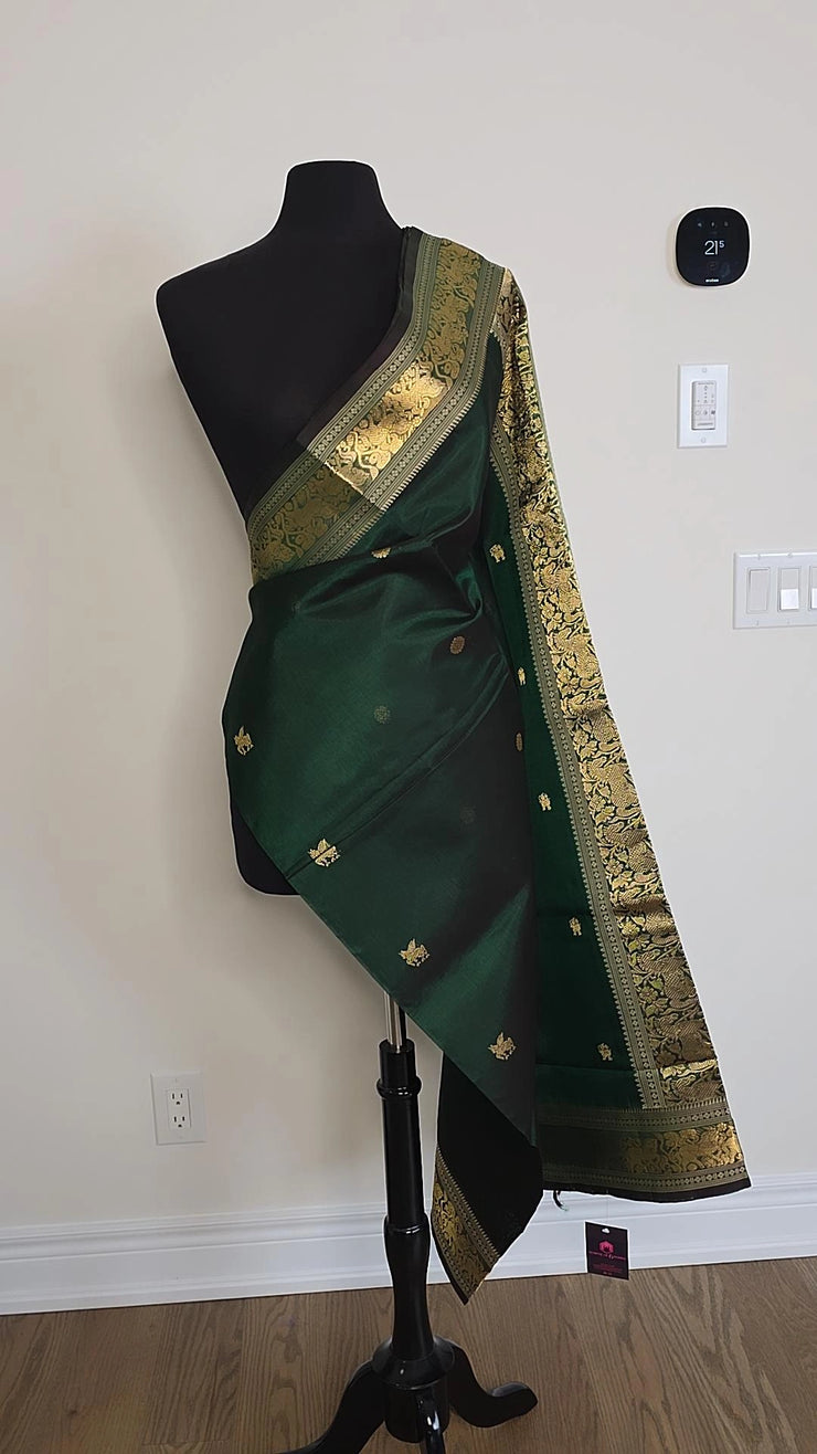 Dark Green Pure Handloom Silk Cotton