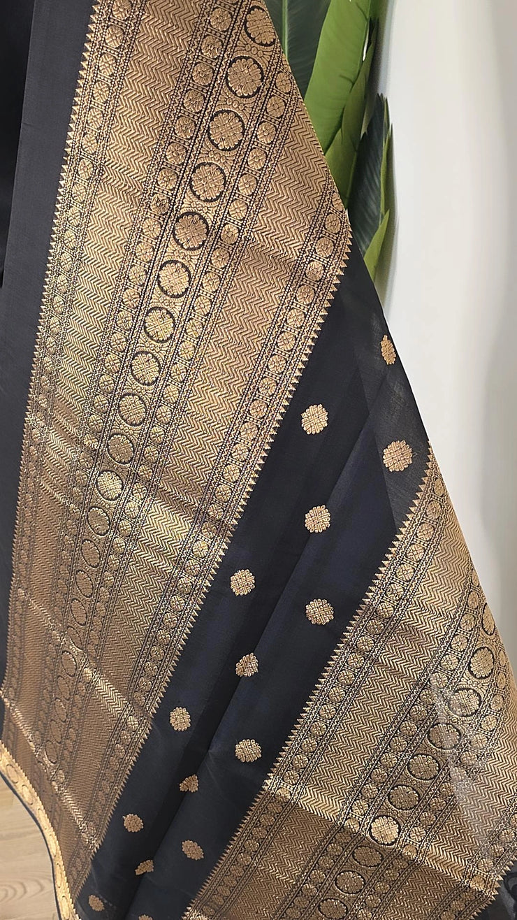 Black Kutty Border Pure Handloom Silk Cotton