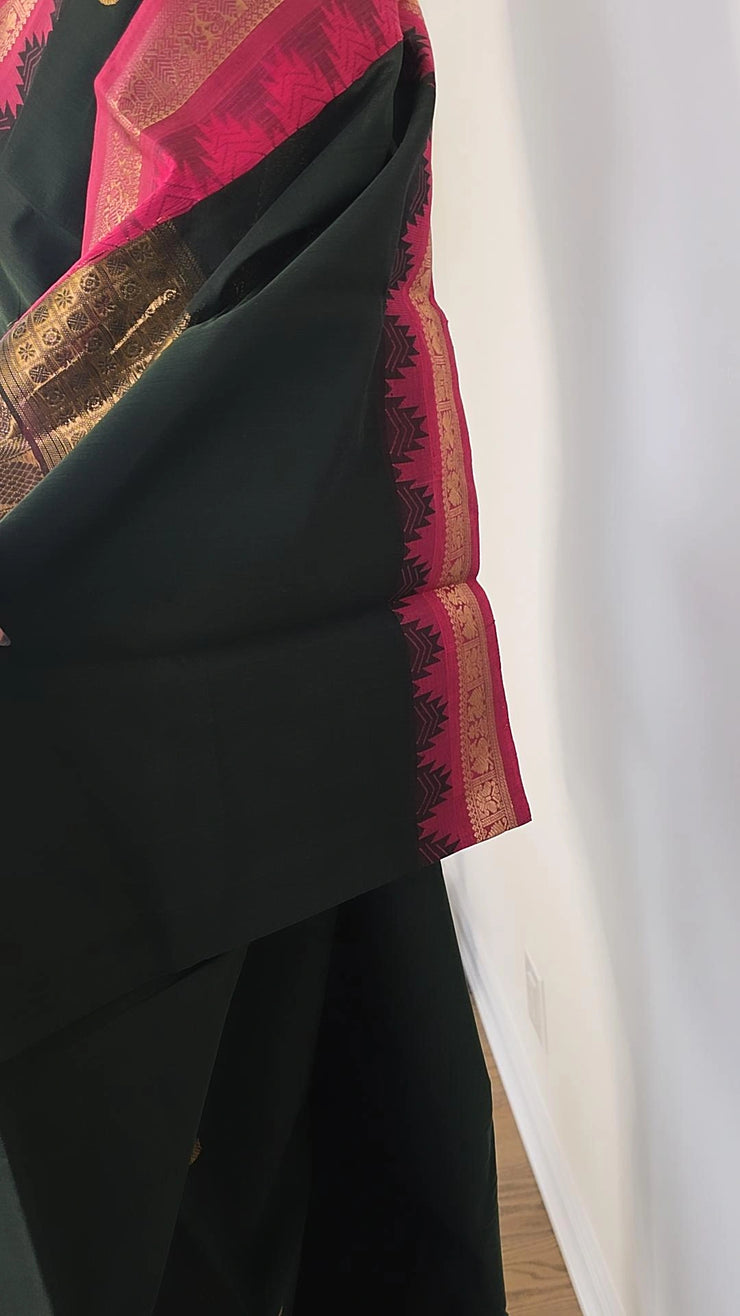 Dark Green Premium Cotton Saree
