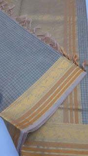 Light grey check silk cotton
