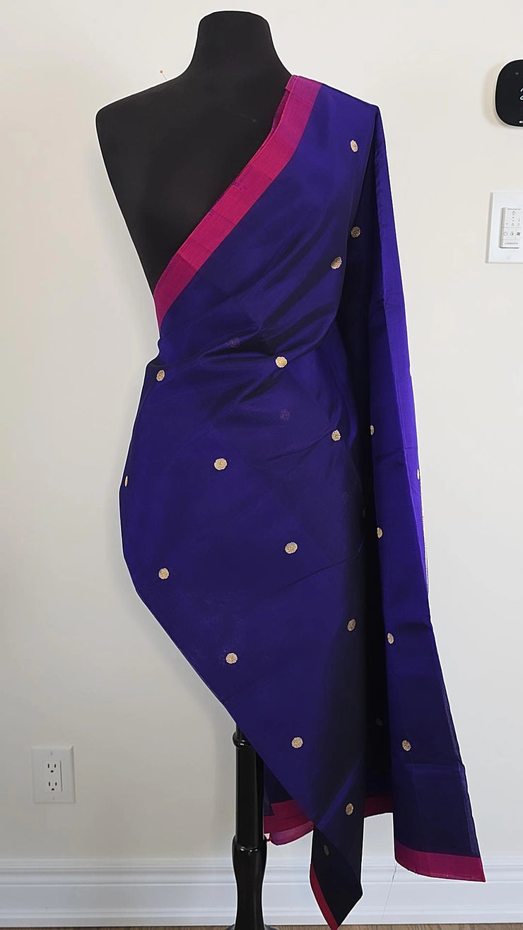 MS Blue Pure Handloom Silk Cotton Saree