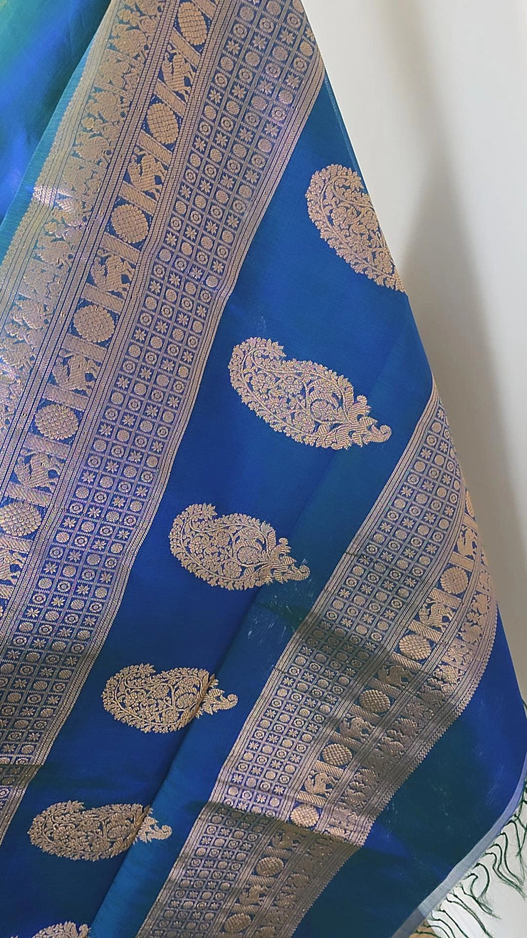 Teal Pure Handloom Silk Cotton