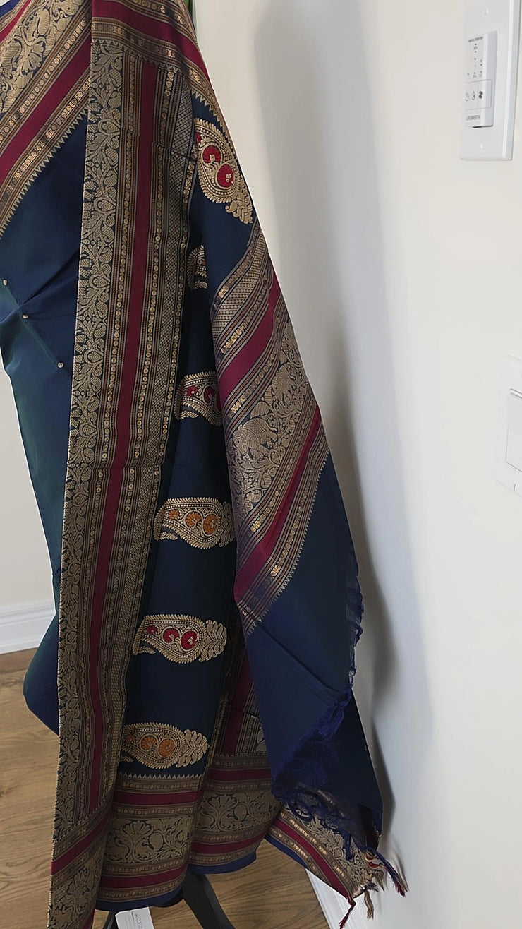 Teal Blue Premium Cotton Saree