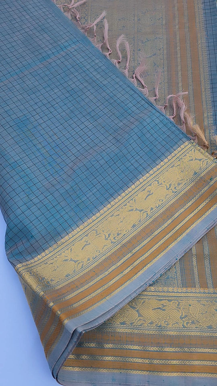 Baby blue check silk cotton