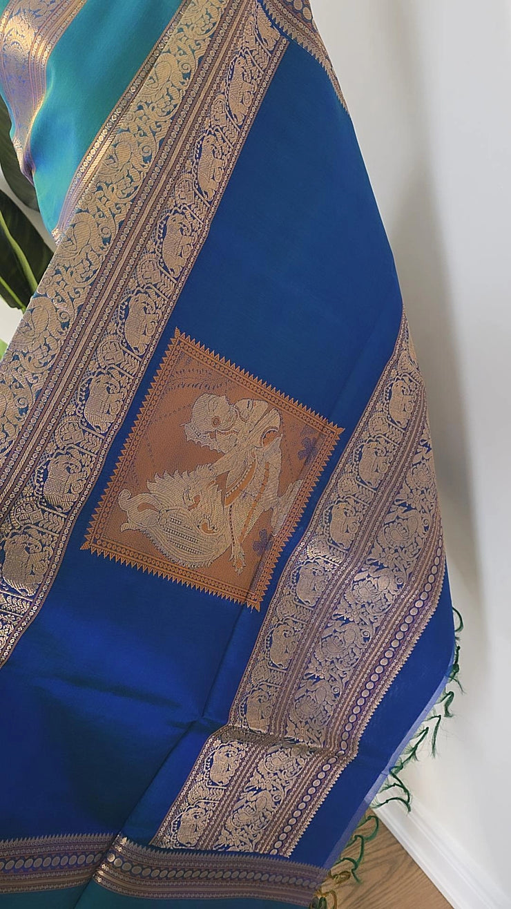 Peacock Blue Pure Handloom Silk Cotton