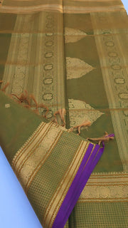 Olive green silk cotton saree