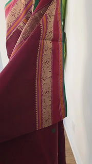 Deep maroon Pure Handloom Silk Cotton