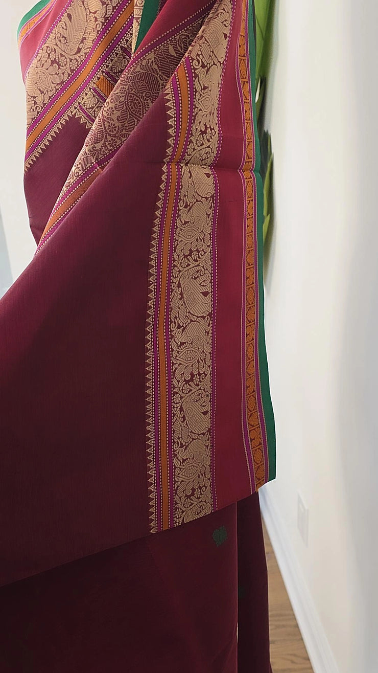 Deep maroon Pure Handloom Silk Cotton