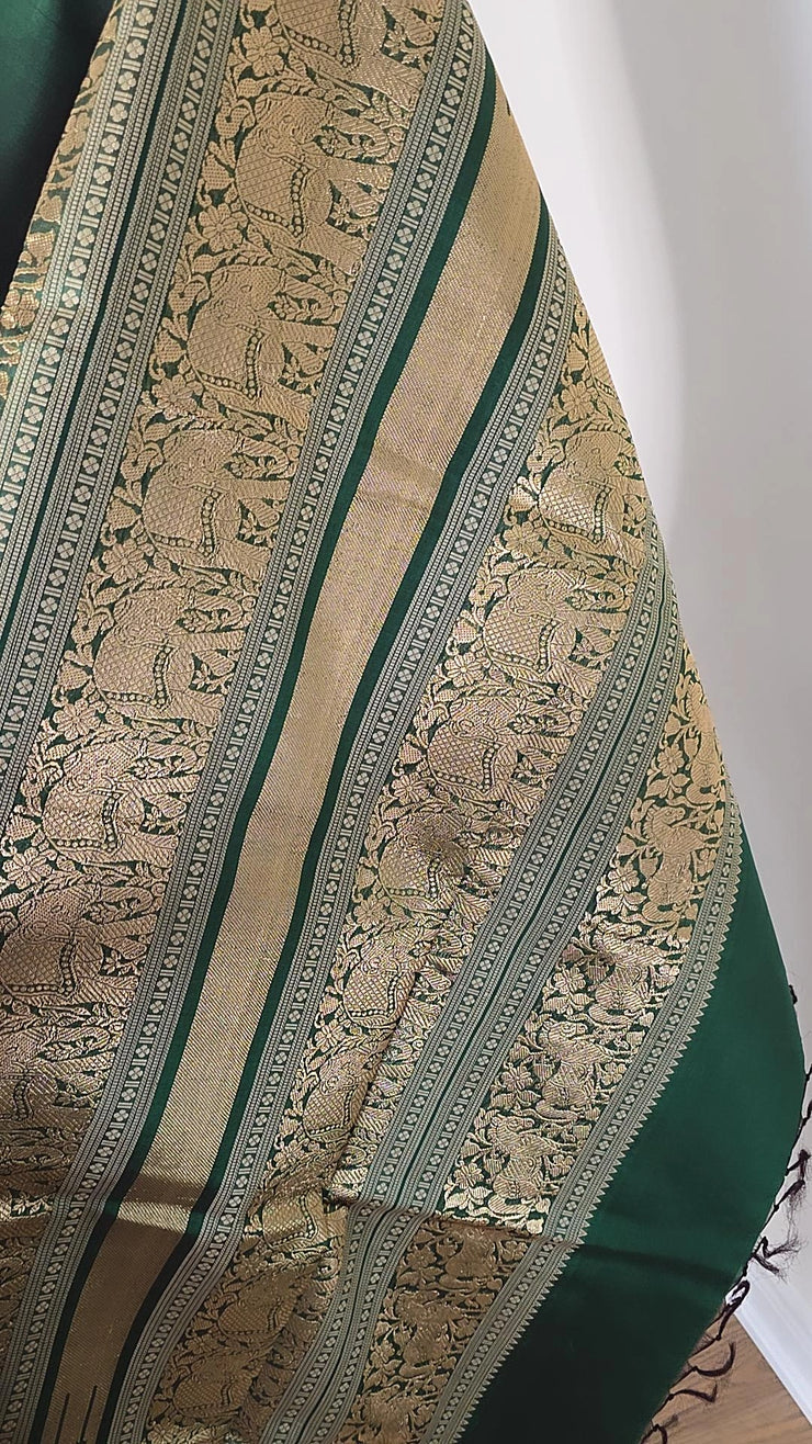 Dark Green Pure Handloom Silk Cotton