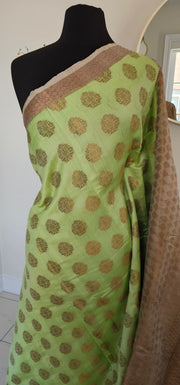 Chiniya Lime Green Silk Saree