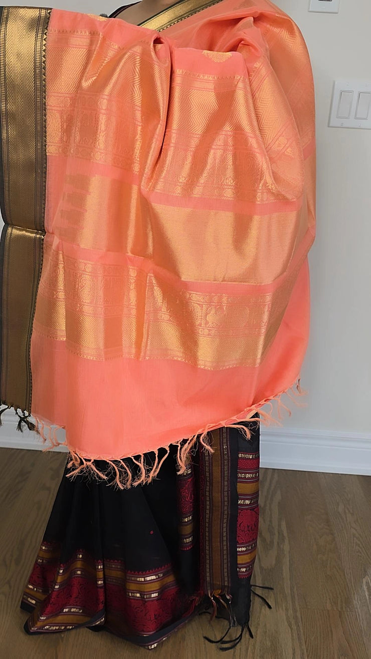 Peach with green silk cotton