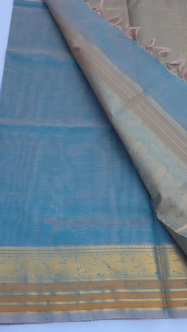 Baby blue check silk cotton