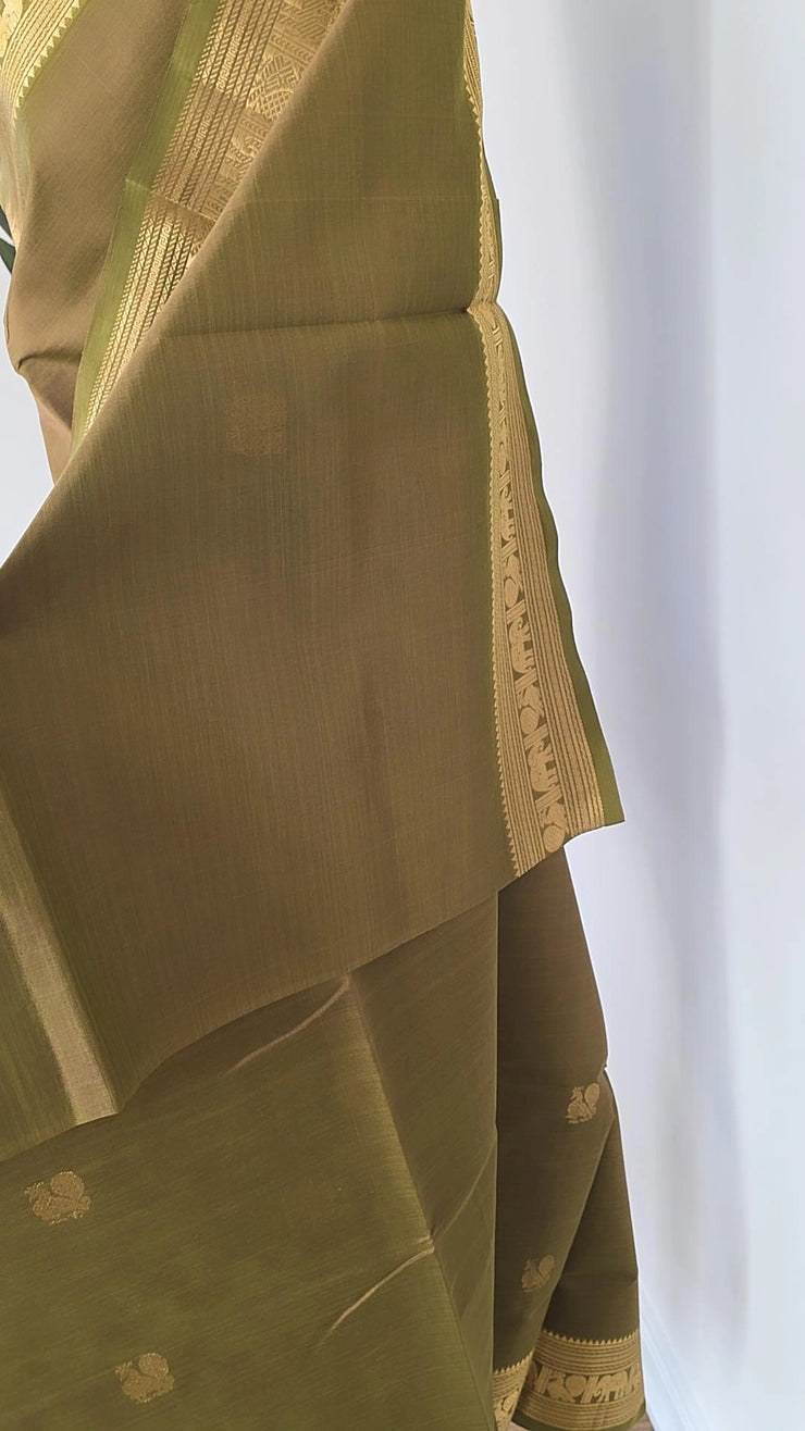 Khaki Green Pure Handloom Silk Cotton