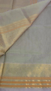 Beige silk cotton check saree