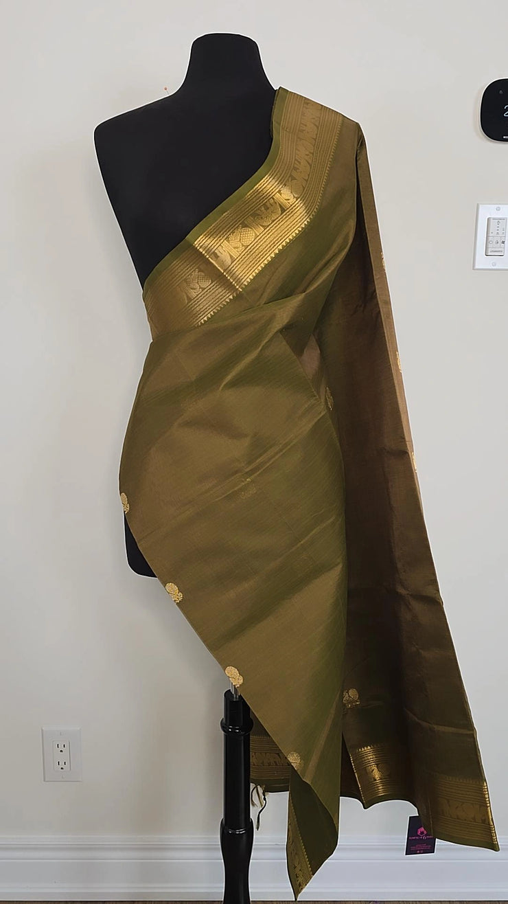 Moss Green Pure Handloom Silk Cotton