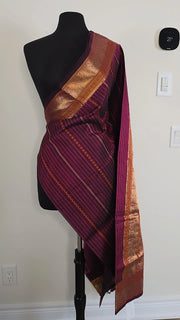 Wine Red Pure Handloom Silk Cotton Saree