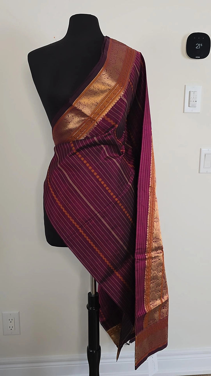 Wine Red Pure Handloom Silk Cotton Saree