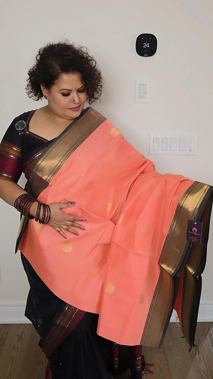 Peach with green silk cotton