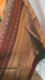 Dual Tone Saffron Pure Handloom Silk Cotton