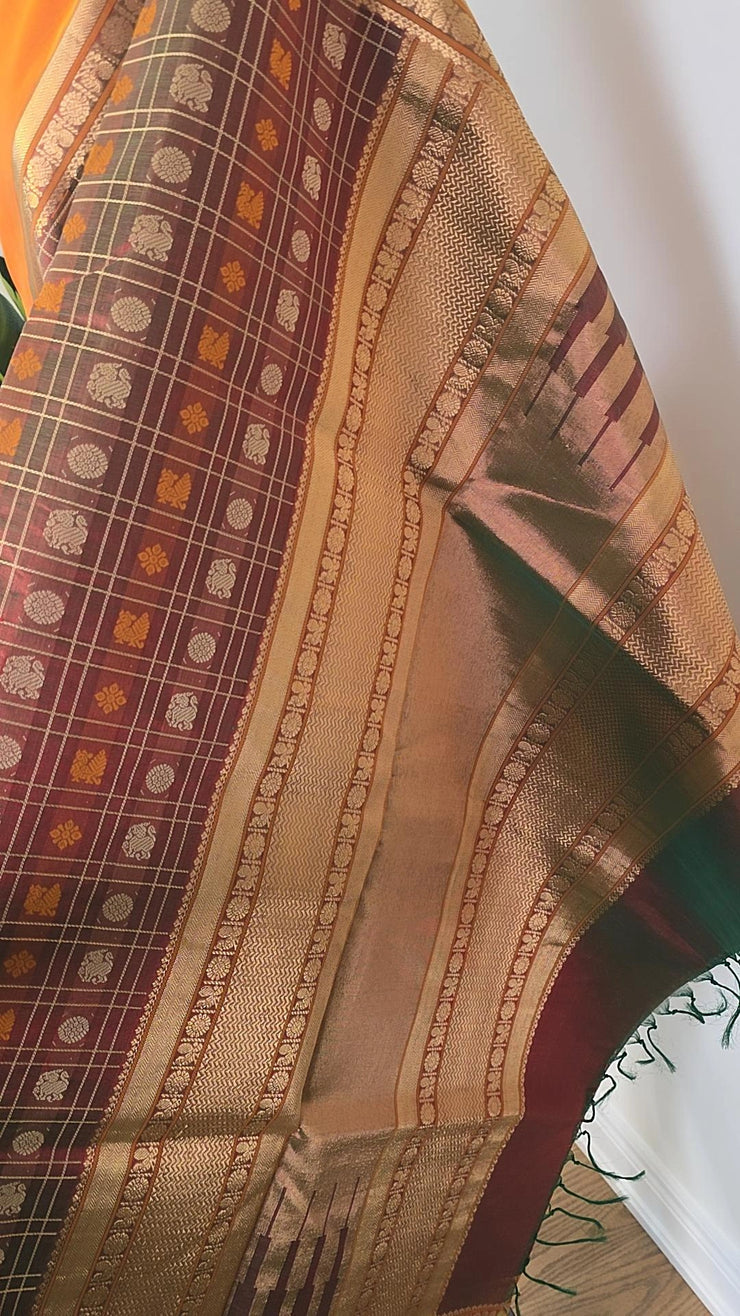 Dual Tone Saffron Pure Handloom Silk Cotton