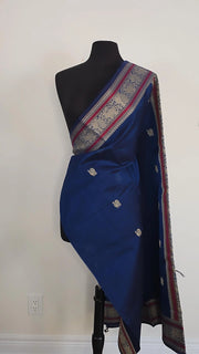 Sapphire Blue Pure Handloom Silk Cotton Check