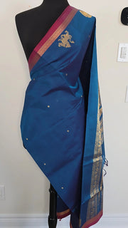 Peacock Blue Pure Handloom Silk Cotton