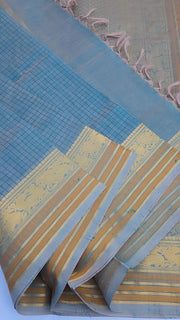 Baby blue check silk cotton