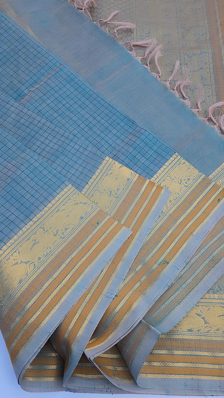 Baby blue check silk cotton