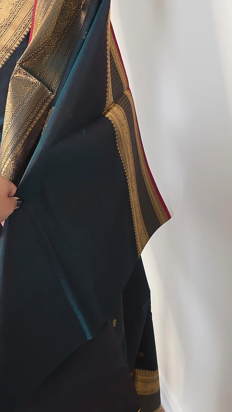 Peacock Green Pure Handloom Silk Cotton Saree